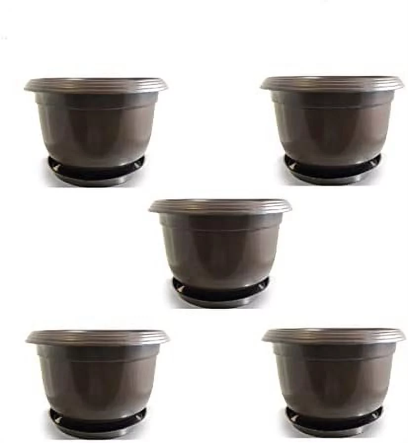BRMS5030 5 Set(Pots Trays) / 12 Trade Gallon Diameter 19.2'' Height 11.3'' Brown Plastic Pots With Tray/ For Flower, Vegetables, Furit Tree Plants Nursery, Indoor Outdoor, BRMS5030-5-T