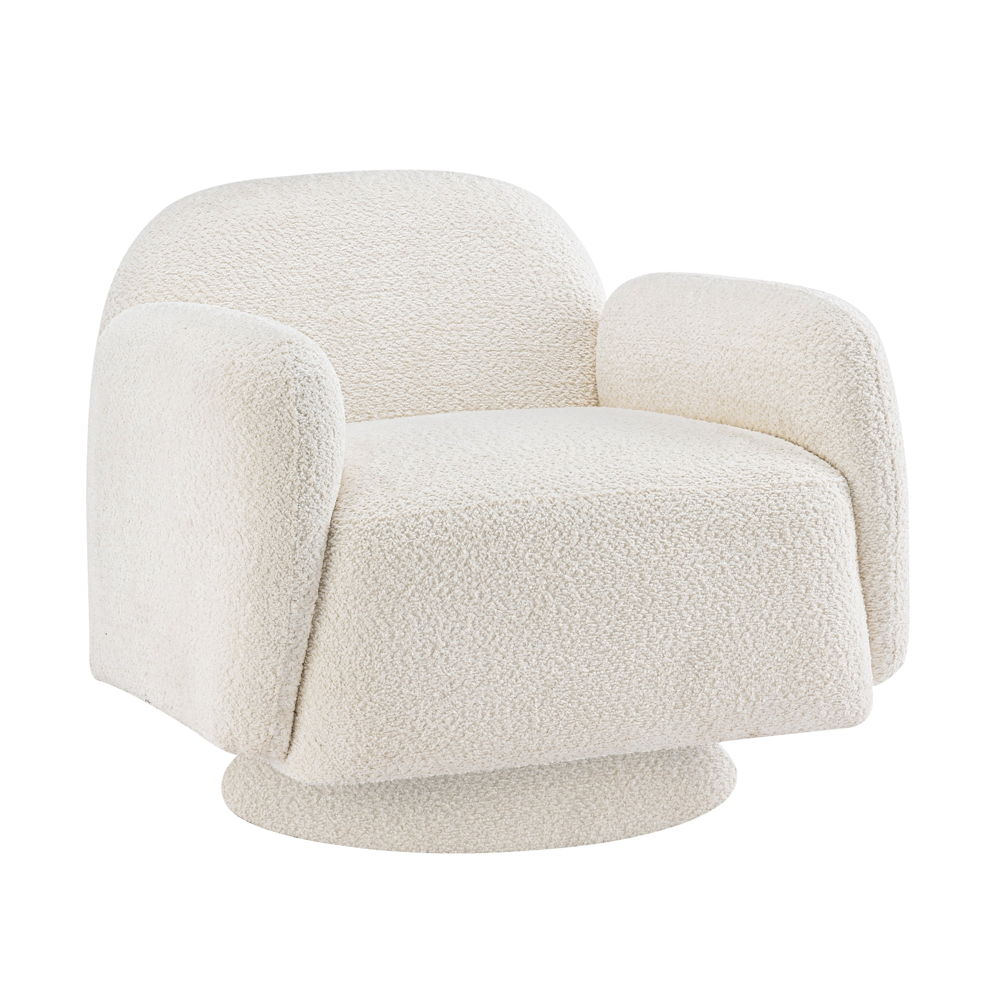 Swivel Accent Chair Upholstered Fabric Living Room Chair Comfortable Lounge Chair (White)