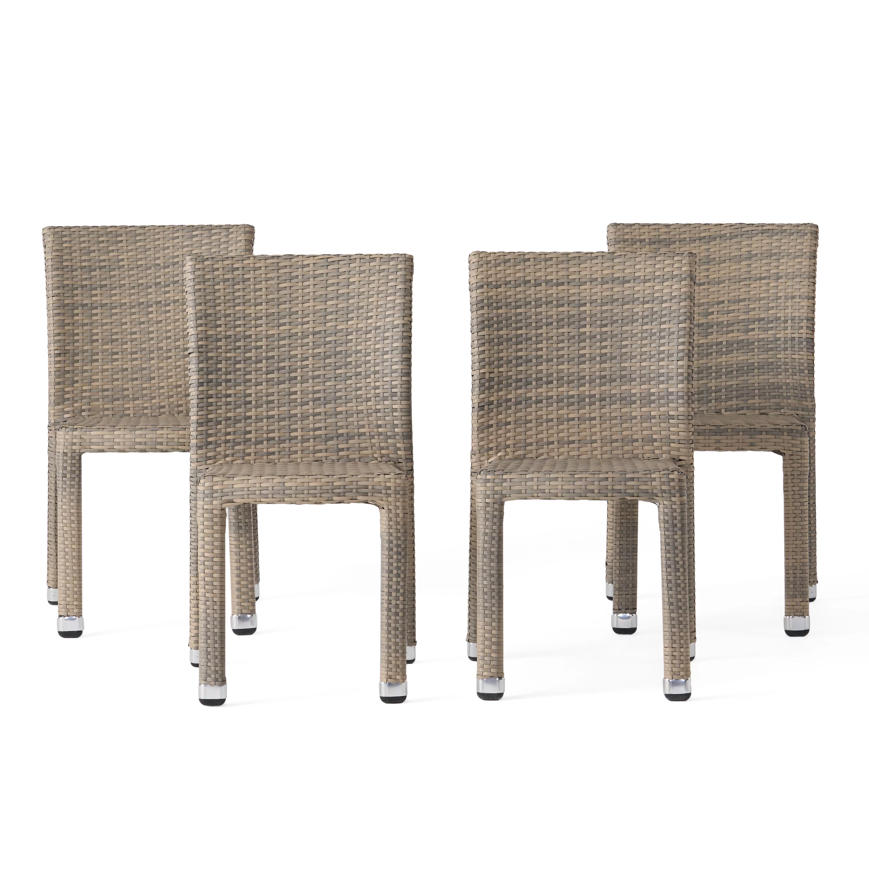 GDF Studio Haddan Outdoor Wicker Armless Stacking Dining Chairs, Set of 4, Chateau Gray