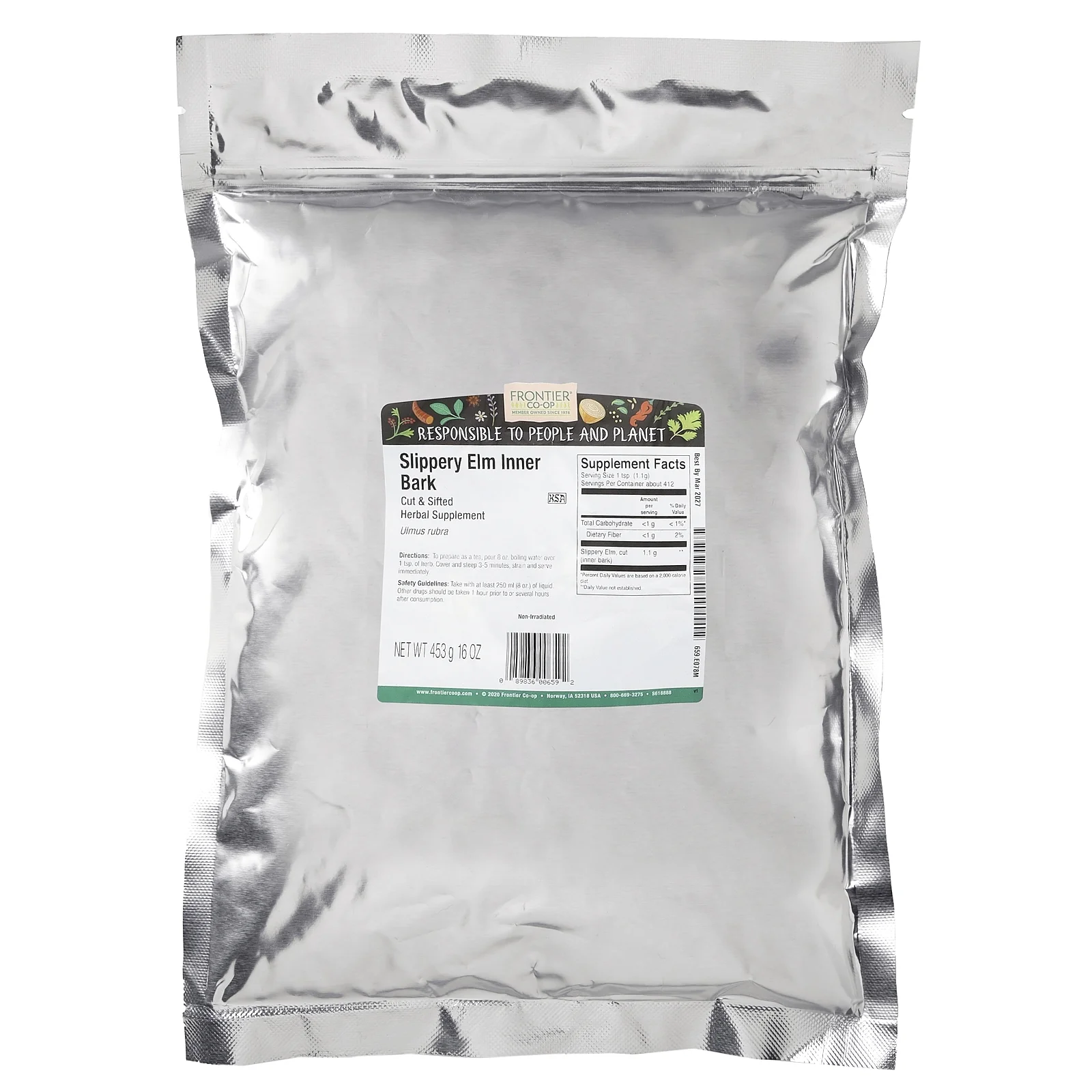 Frontier Co-op Slippery Elm Inner Bark, Cut & Sifted 1 lb 659 OC