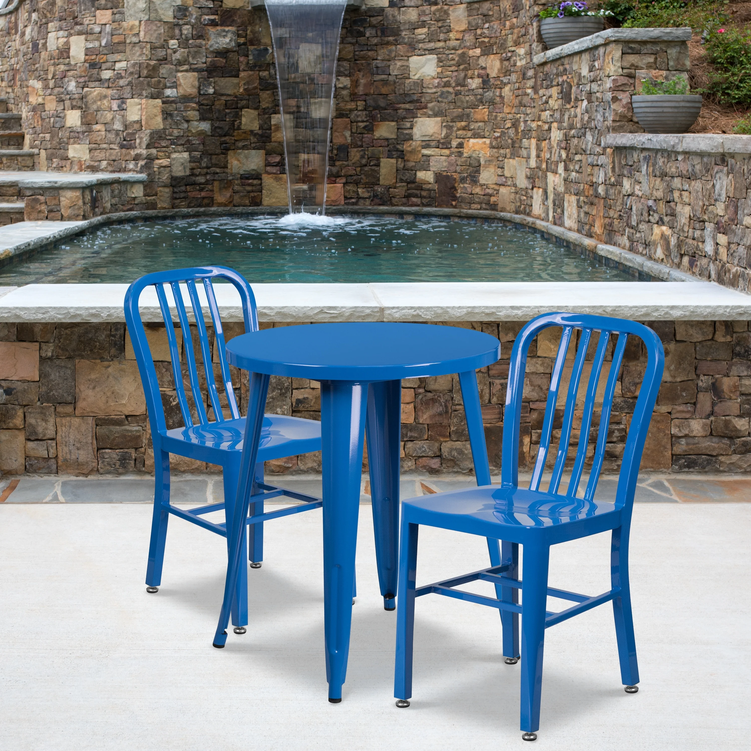 Flash Furniture 24-inch Round Indoor/ Outdoor 3-piece Metal Table and Chairs Set Blue