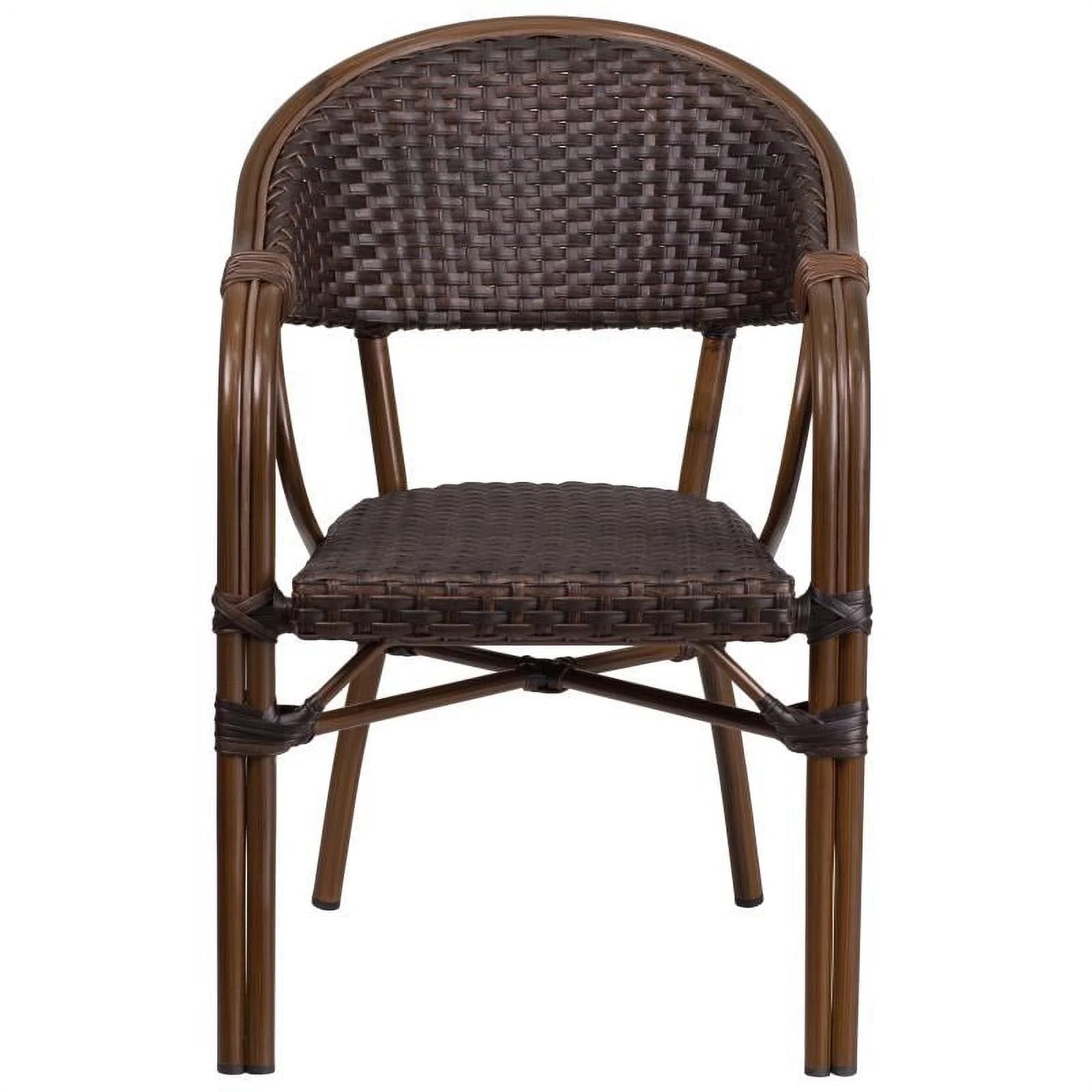 (2 PACK) Bistro Style Brown Outdoor Dining Arm Chair With Bamboo Aluminum Frame