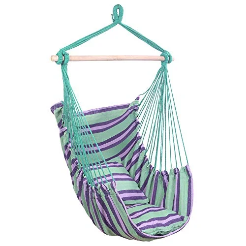 Hammock Chairs with Pillows Distinctive Cotton Canvas Hanging Rope Chair with Pillows (Green)