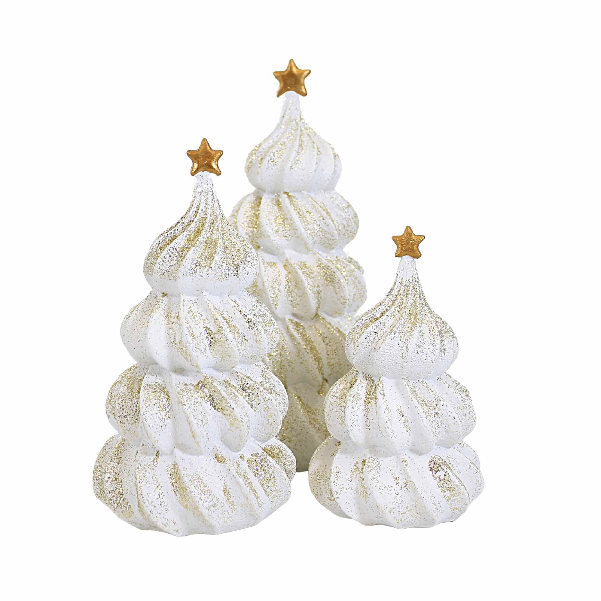 Roman Merengue Tree Set - Three Trees 8.75 Inch, Polyresin - Christmas Star Glittered Set Of 3 136330