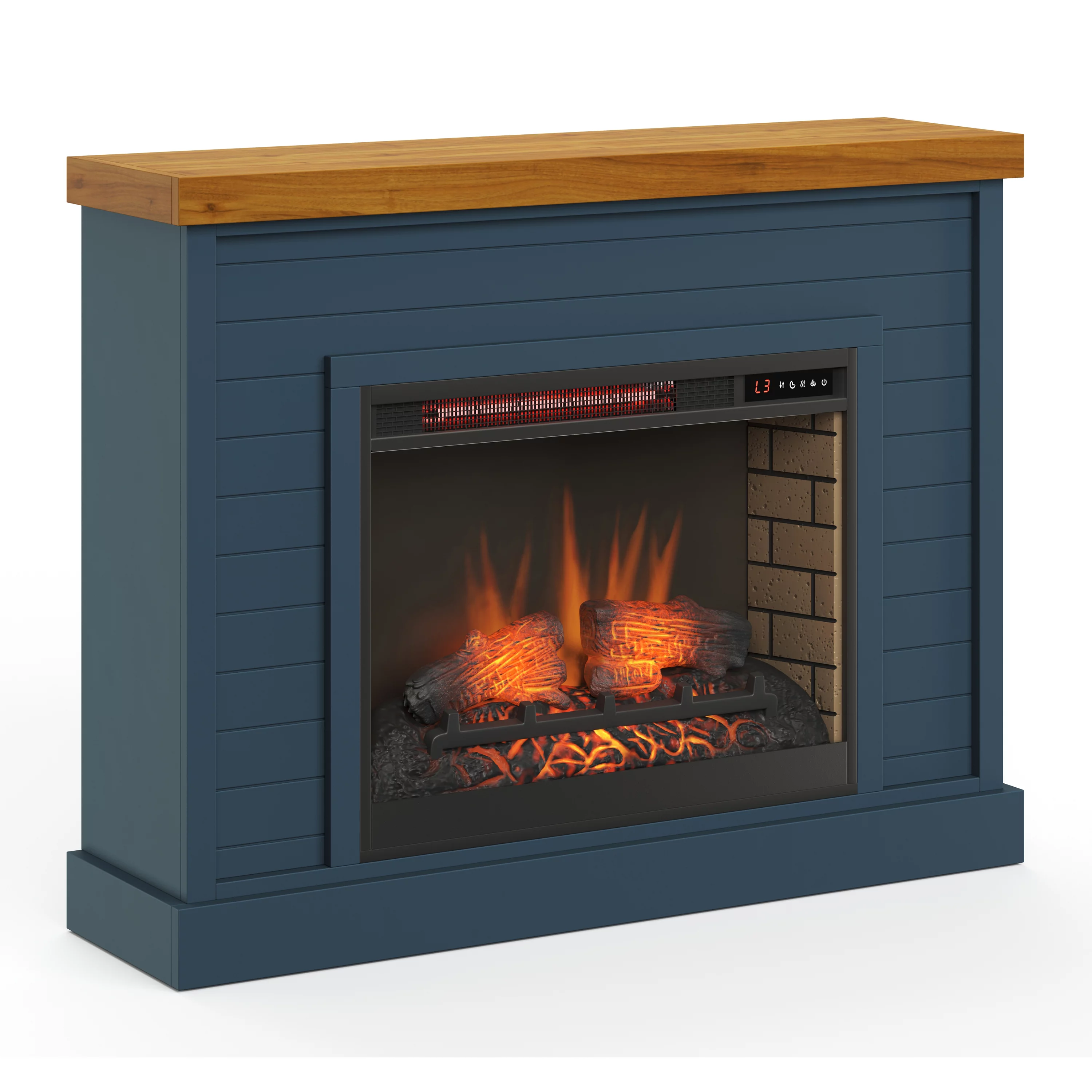 DeeHome Bridgevine Home Washington 48 inch Fireplace with Mantel, Blue Denim and Whiskey Finish