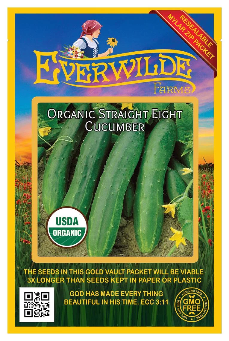 Everwilde Farms - 50 Organic Straight Eight Cucumber Seeds - Gold Vault Jumbo Bulk Seed Packet