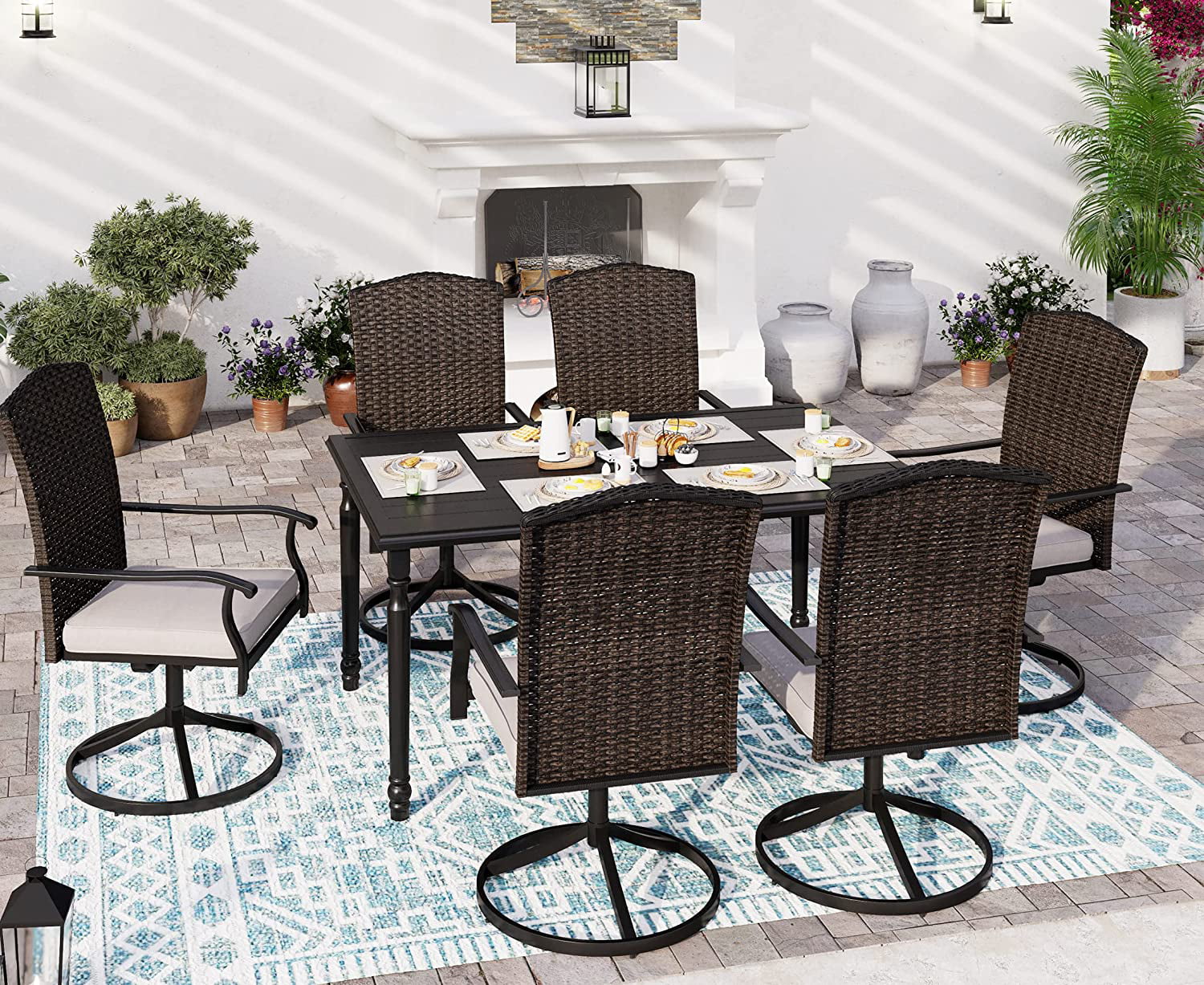 VALLEY Patio Dining Set 5 PCS C Spring Outdoor Dining Sets Wicker Patio Chairs with Cushion 37\u201Dx37\u201Dx28\u201DSquare Table 1.57" Umbrella Hole for Outdoor Kitchen Lawn Garden.