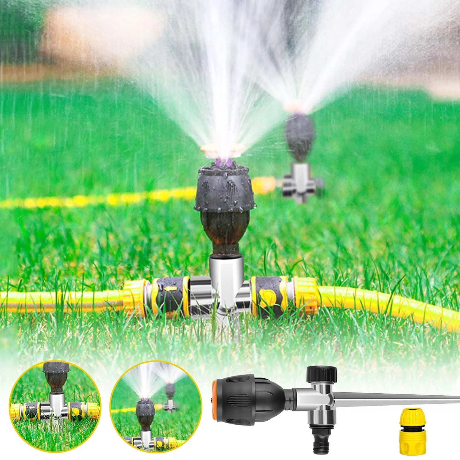 Sprinklers for Yard Garden Alloy Ground Insert 4 Points Medium Distance Sprinkler 360 Degree Automatic Rotating Sprinkler
