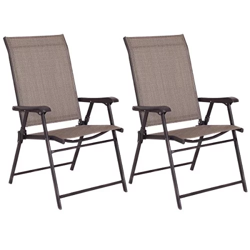 GOFLAME Patio Chairs Folding Sling Back Chairs, Portable Furniture Chairs Indoor Outdoor for Camping Garden Pool Beach, Set of 2