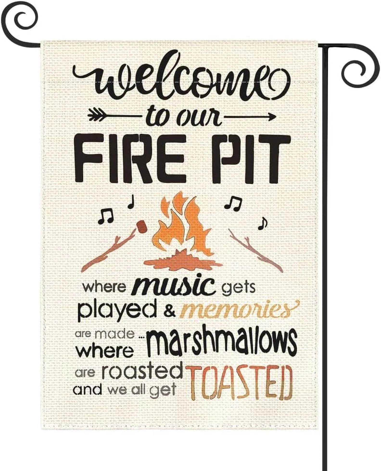 Welcome To Our Fire Pit Camping Garden Flag Double Sided Outside, RV Campsite Campfire Holiday Yard Outdoor Decoration