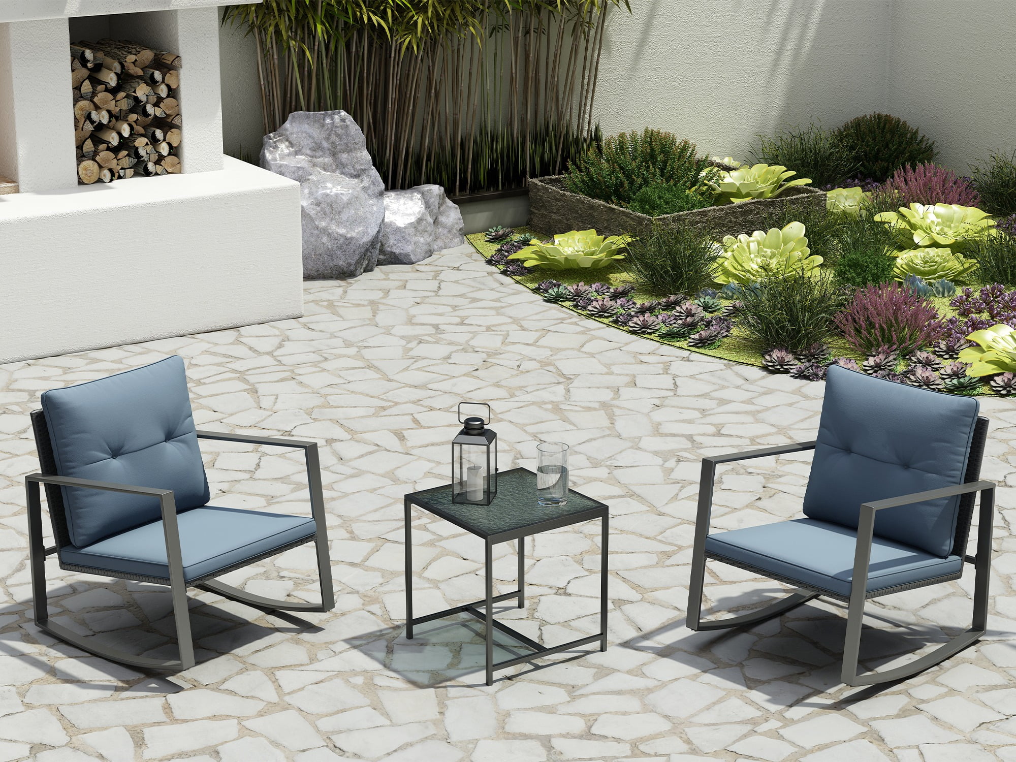 Avel 3-Piece Sturdy Patio Furniture Set -2 Chairs With A Solid Perfect Glass Table - Grey