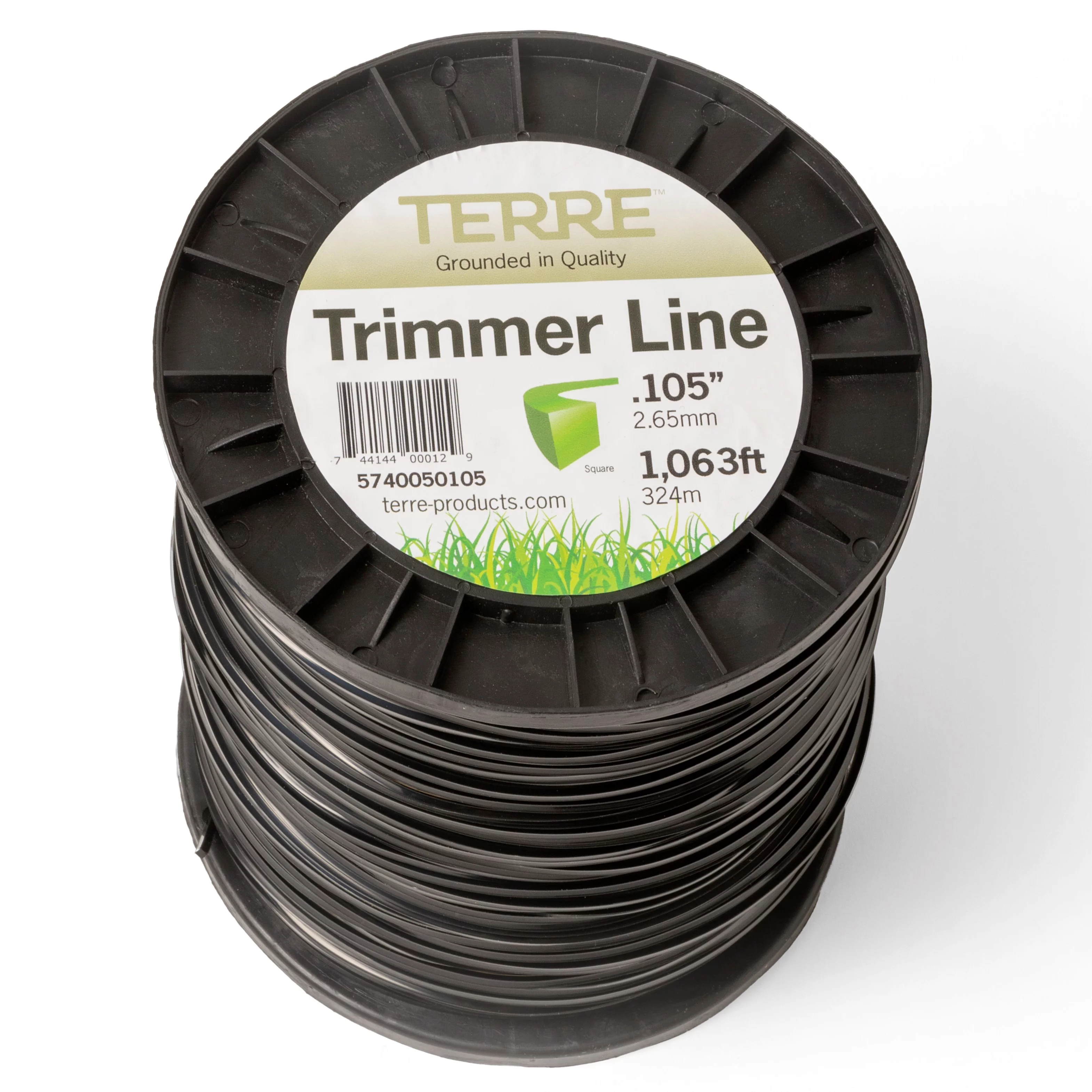 Terre Products Commercial Grade 105 Trimmer Line Square, 5 lb. Black Quality Weed Eater String, Line Length 1063 ft. or 324 m., Weed Wacker String Trimmer Replacement Size .105 inch or 2.65 mm.