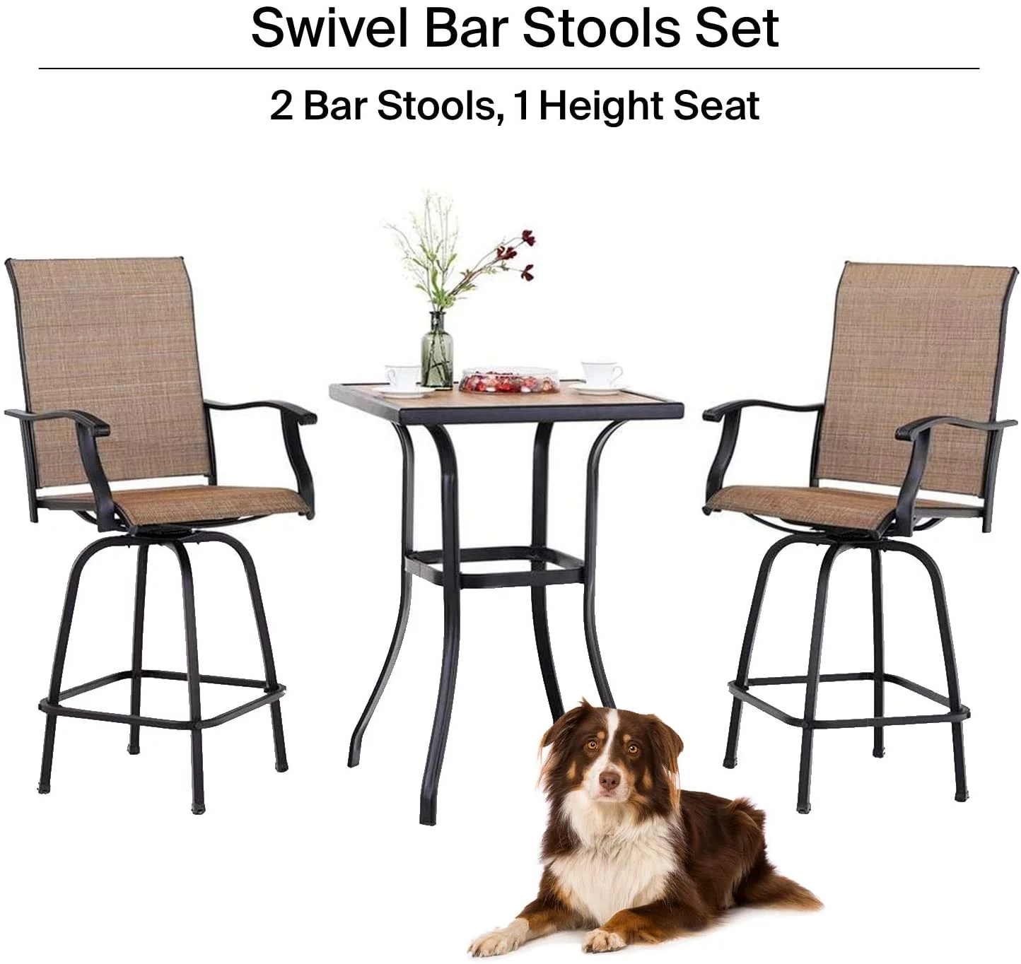 Nikias 3 Peice High Swivel Bar Set – 2 Sturdy Chair And a High Squire Glass Table