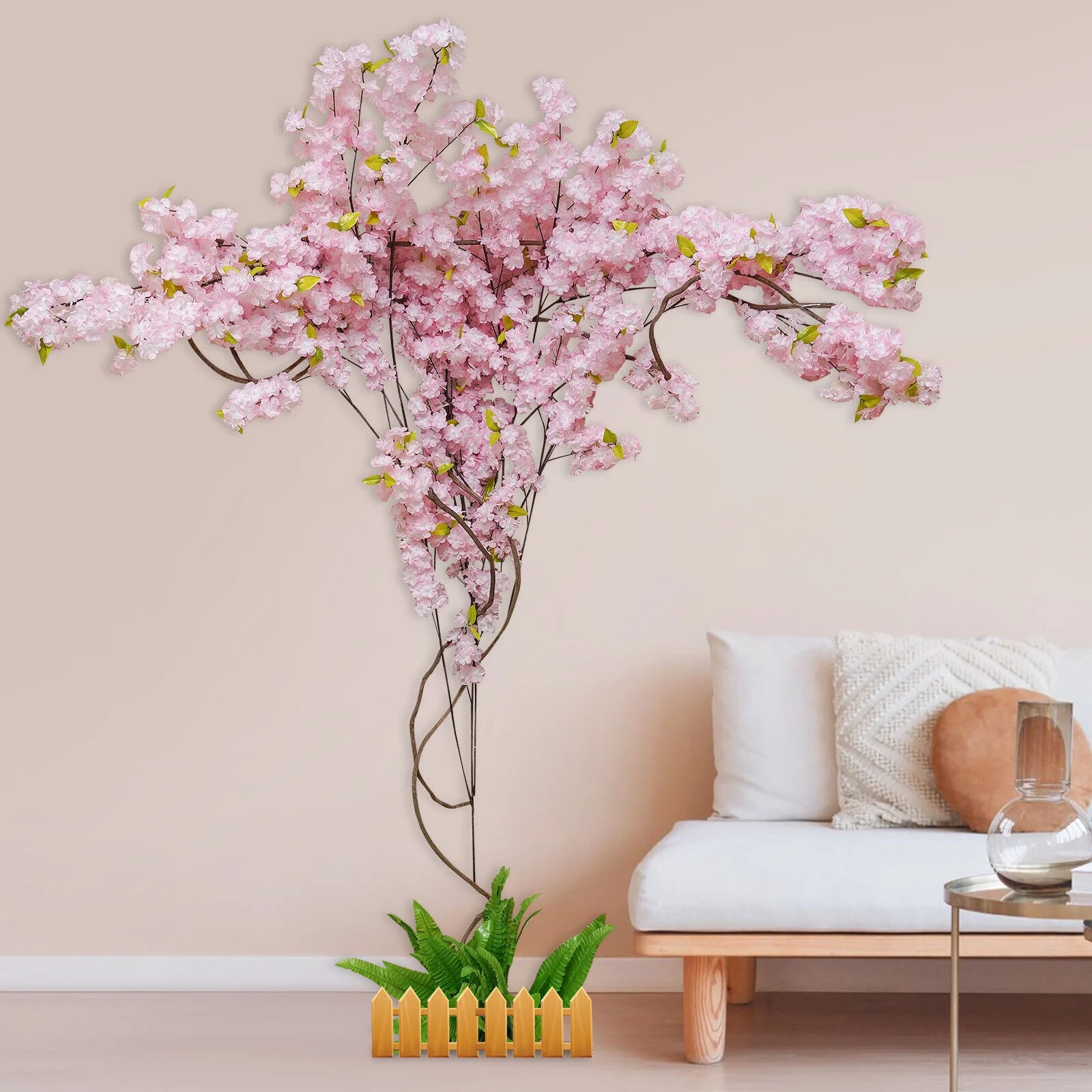 Miumaeov Artificial Cherry Blossom Tree Spring Cherry Blossom Tree Arch Pink Fake Flower Branch for Office Bedroom Party Hotel Yard Decor 47.24*13.78*13.78in