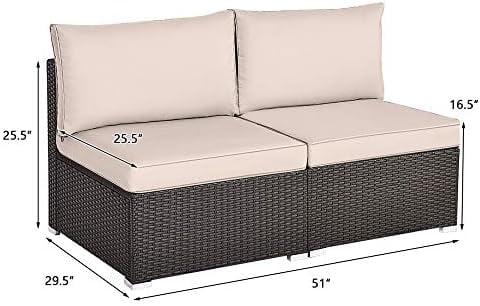 xrboomlife 2 Piece Wicker Sectional Armless Chairs  Outdoor Rattan Sectional Sofa Set w/Cushions for Seat and Back  Additional Seats for Garden Balcony Patio Poolside  Brown