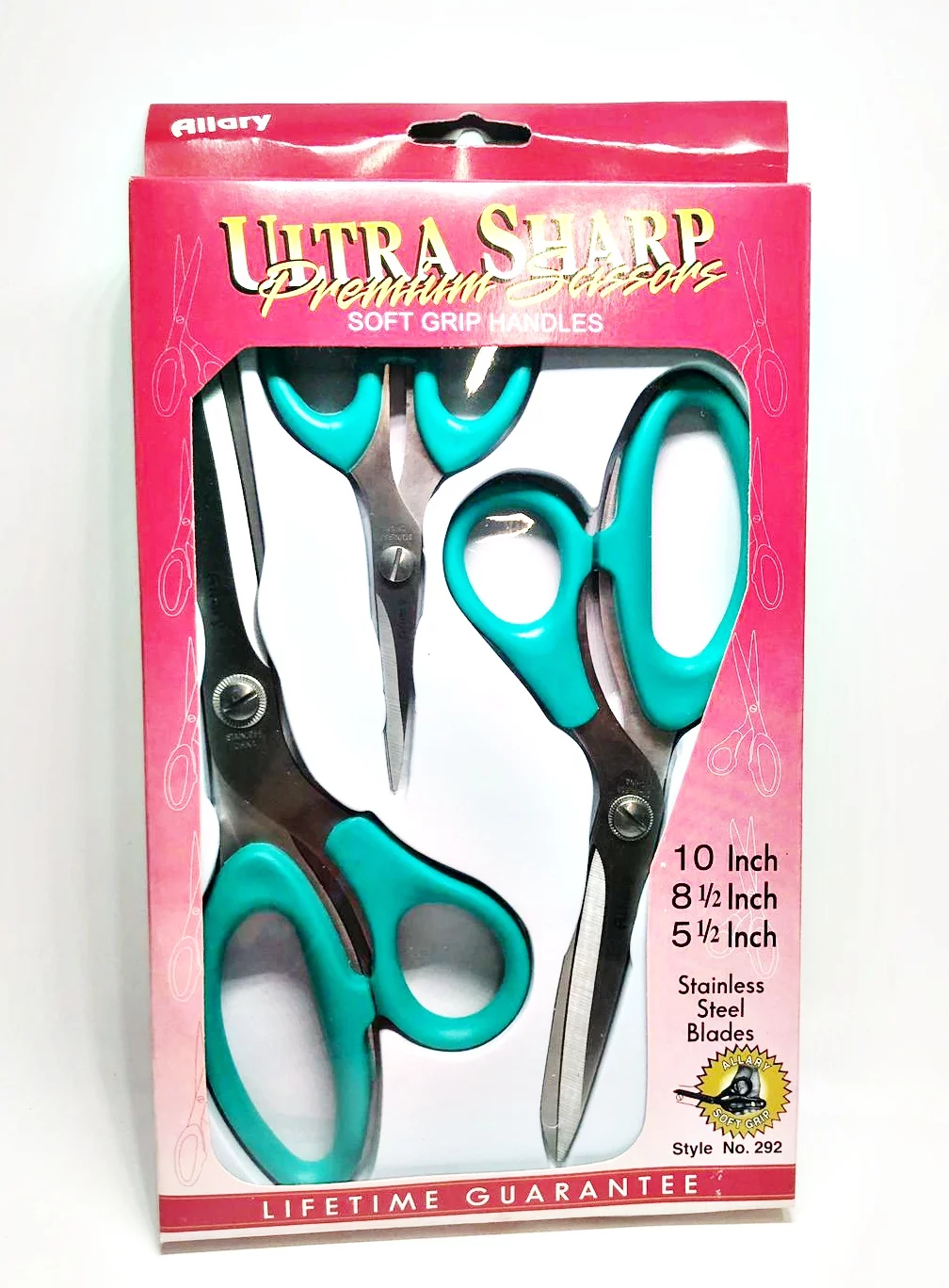 Allary #292 3 Pcs of Ultra Sharp Premium Scissors Soft Grip Handles, Green