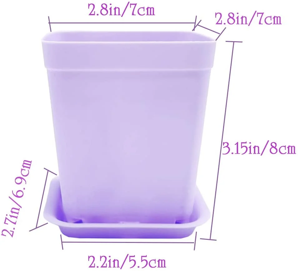 Namzi 24 Pack Plastic Square Nursery Pots 3 Inch Plastic Plant Pots,Flower Pot with Tray Saucer for Indoor Outdoor Garden Office Decor，Pink