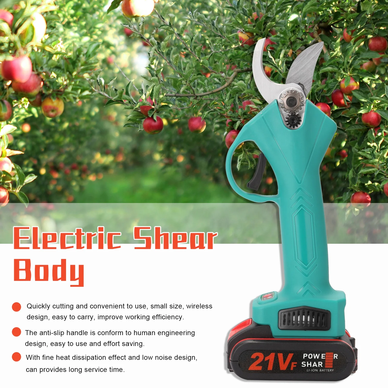 Geevorks Electric scissors,Shear Efficient Fruit 21V Pruner Shear Branches Cutter Tool Fruit Bonsai Branches Efficient Fruit Bonsai
