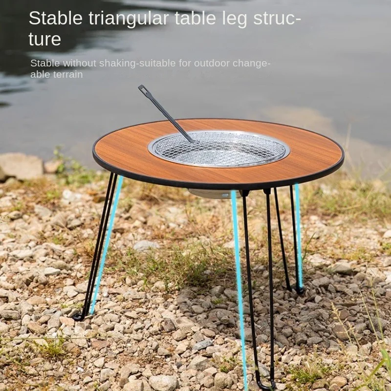 Outdoor Folding BBQ Table Set with Fireplace Pit for Tea and Grilling