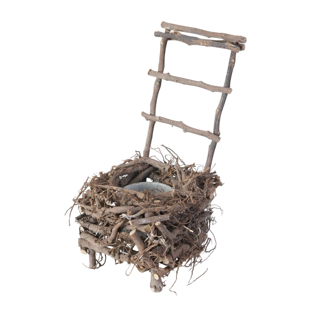 Benjara  Nature Inspired Wooden Nest Planter with Clay Pot, Gray & Brown