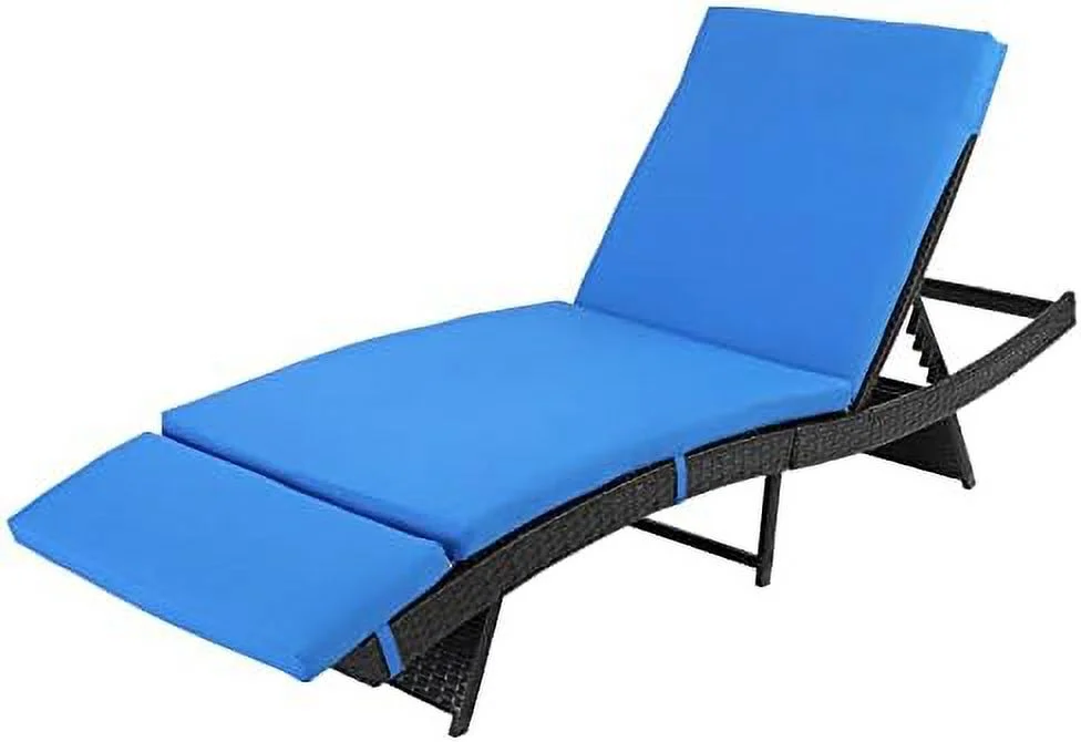 DIKTESSE Paito Chaise Lounge Chairs  PE Rattan Wicker Patio Pool Lounge Chair with 6 Adjustable Positions and Soft Cushion for Poolside Backyard Deck Porch Garden Beach (Blue)