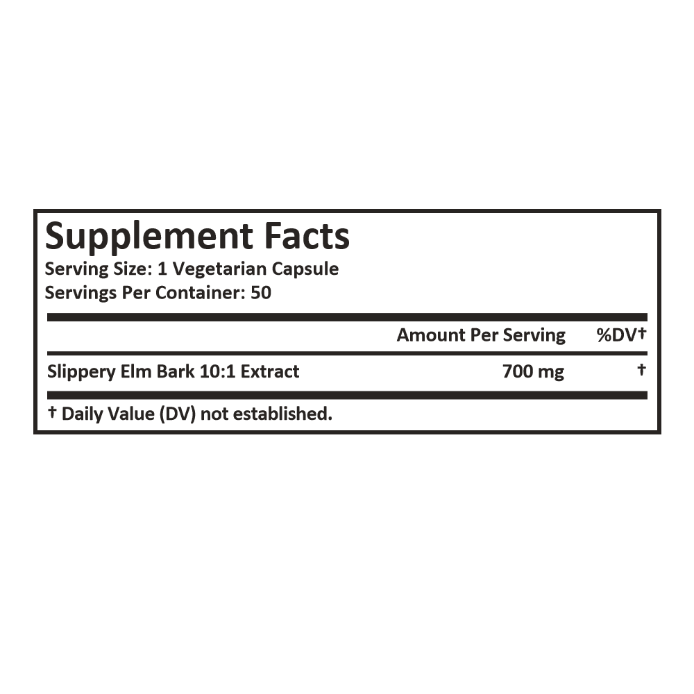 Real Herbs Slippery Elm Bark Extract with 10:1 Extract Supplement - 50 Vegetarian Capsules