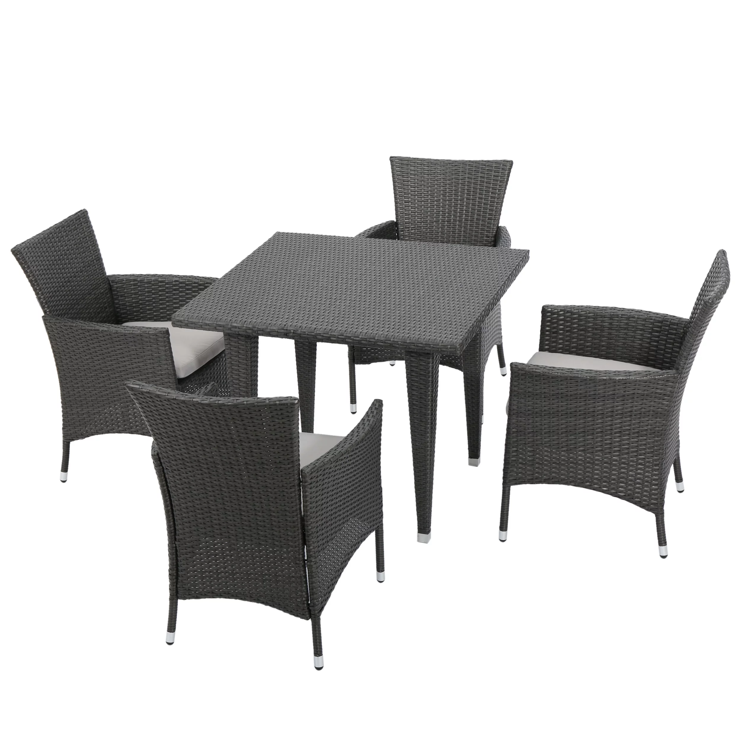 GDF Studio Jocelyn Outdoor Wicker 5 Piece Dining Set with Cushion, Gray