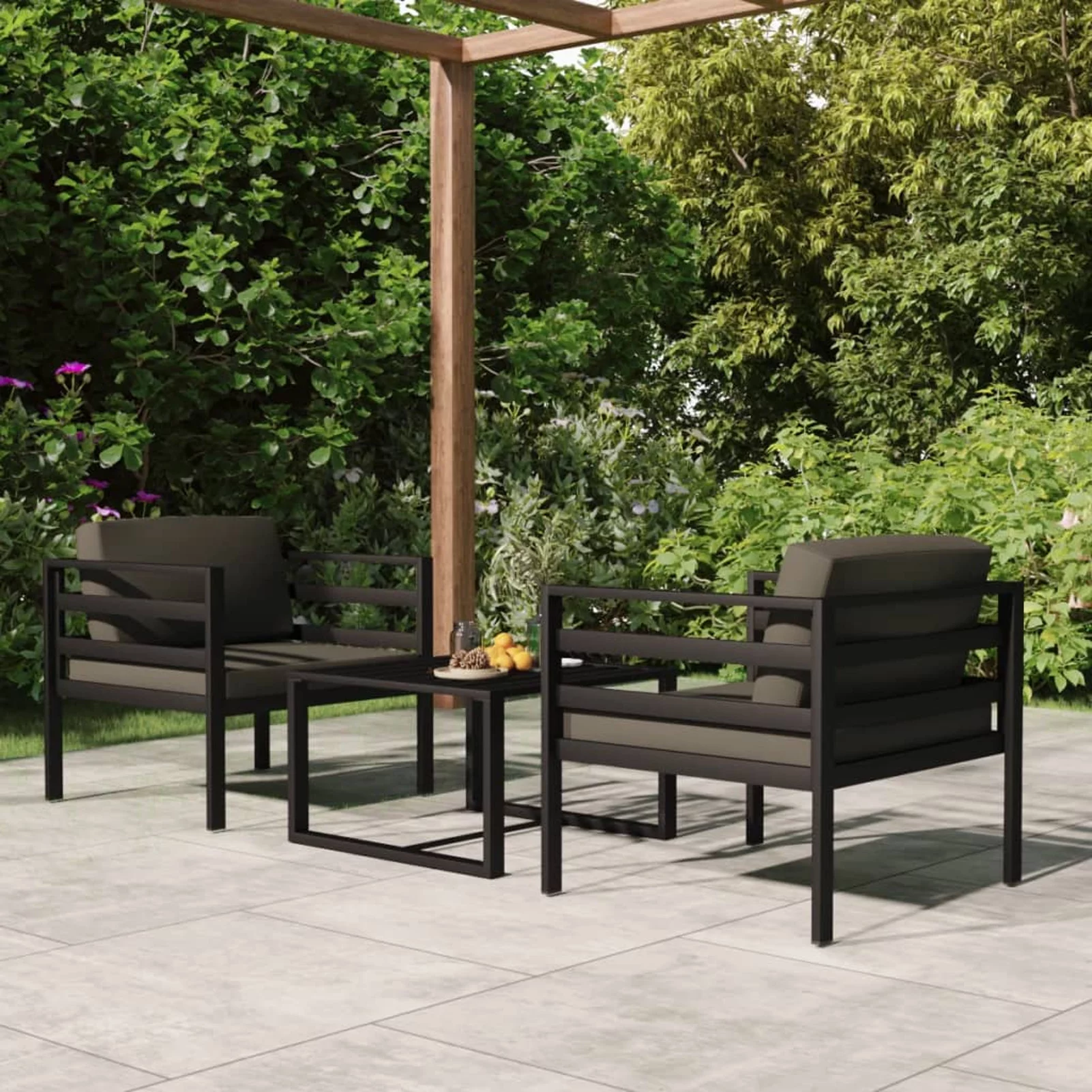 Anself 3 Piece Patio Set with Cushions Aluminum Anthracite