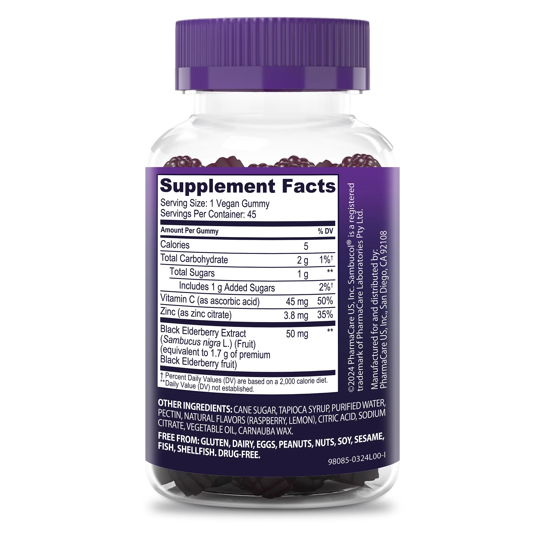 Sambucol Black Elderberry Immune Support Gummies with Vitamin C and Zinc - 45 Count