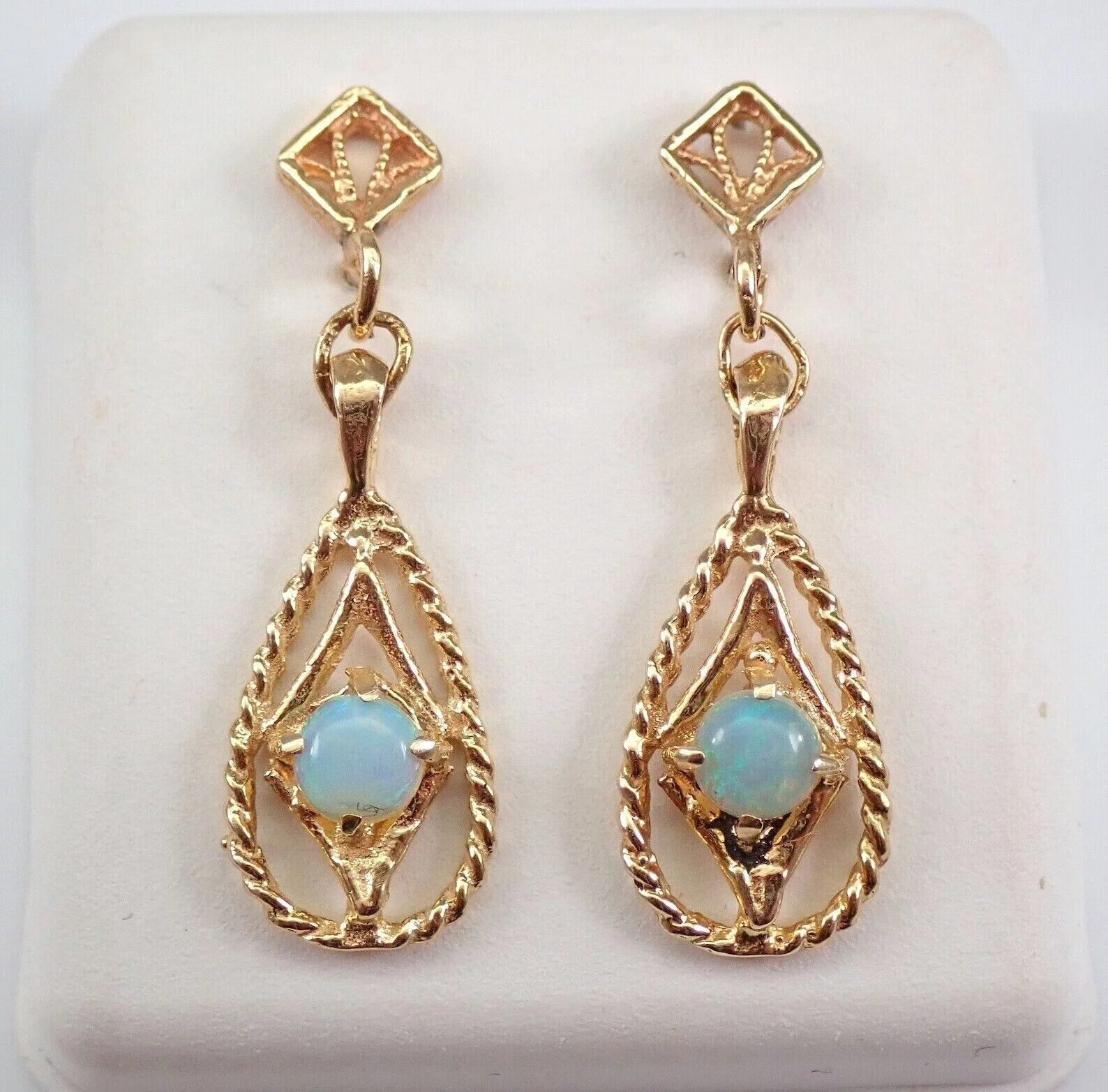 3.00Ct Round Cut Fire Opal Dangle/Drop Earrings 14K Yellow Gold Plated