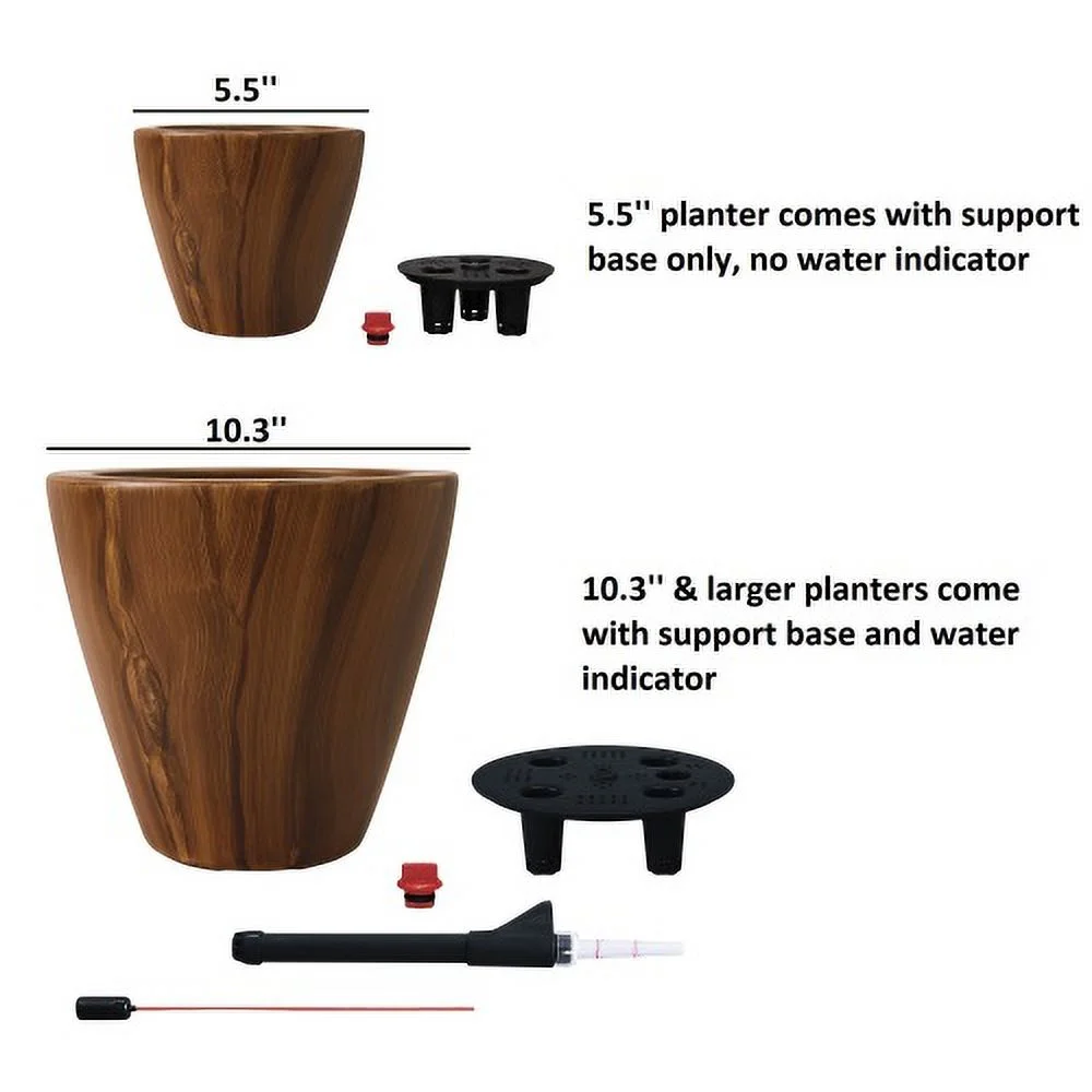 Zateety 2-Pack 10 in.Dark Wood Plastic Self-watering Planter Pot