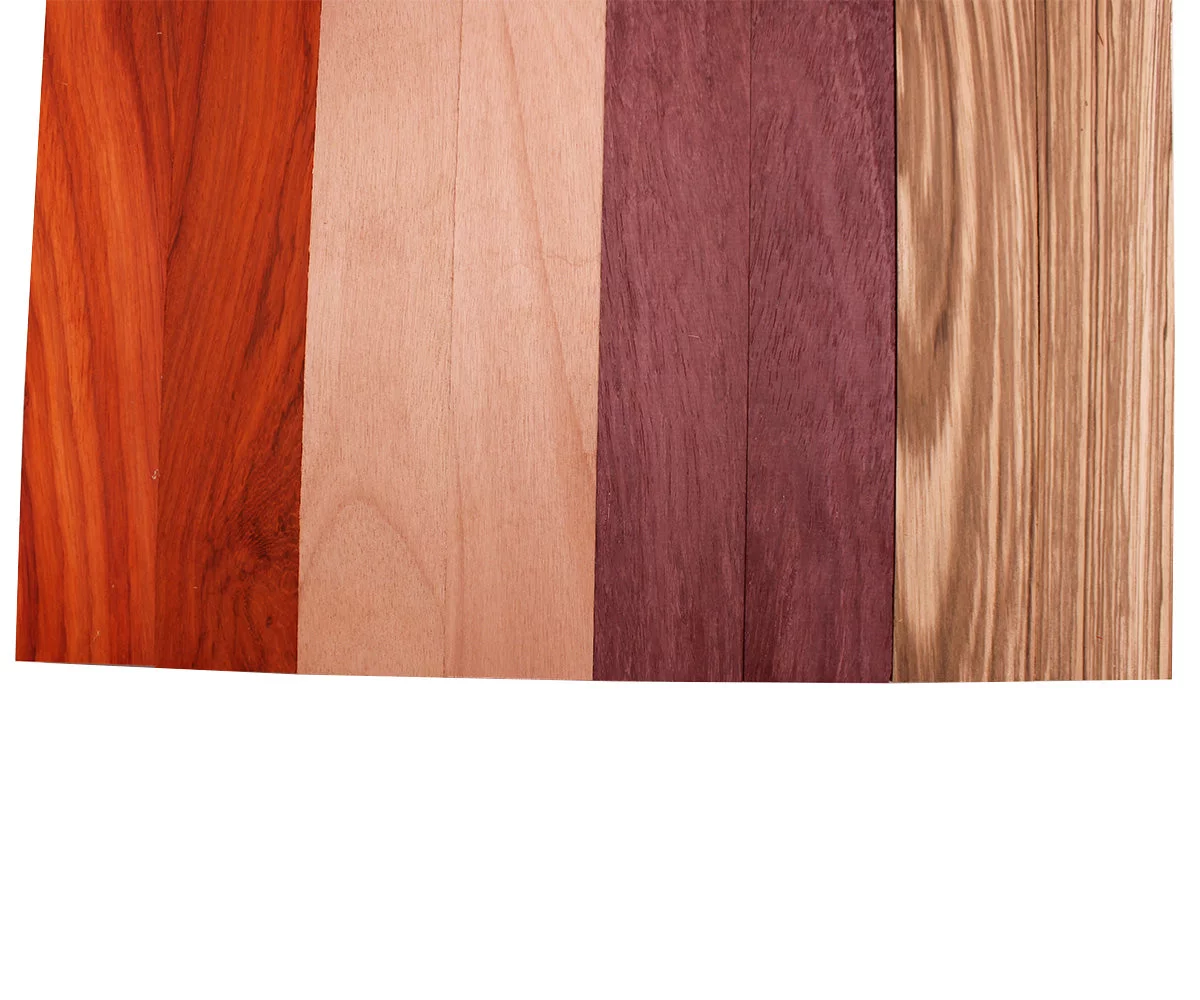 Imported Exotic Hardwood Variety Pack - Zebrawood, Purpleheart, Padauk, Okoume - 3/4