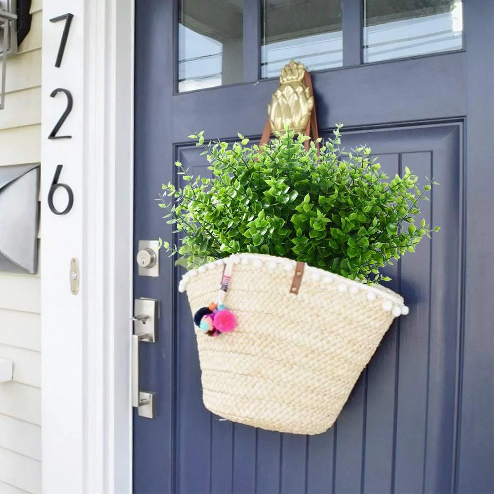 6 Bundles Artificial Greenery Plants Outdoor UV Resistant Fake Plastic Boxwood Shrubs Spring Indoor Outside Decoration for Farmhouse,Home,Garden,Office,Patio,Wedding(Green Eucalyptus)