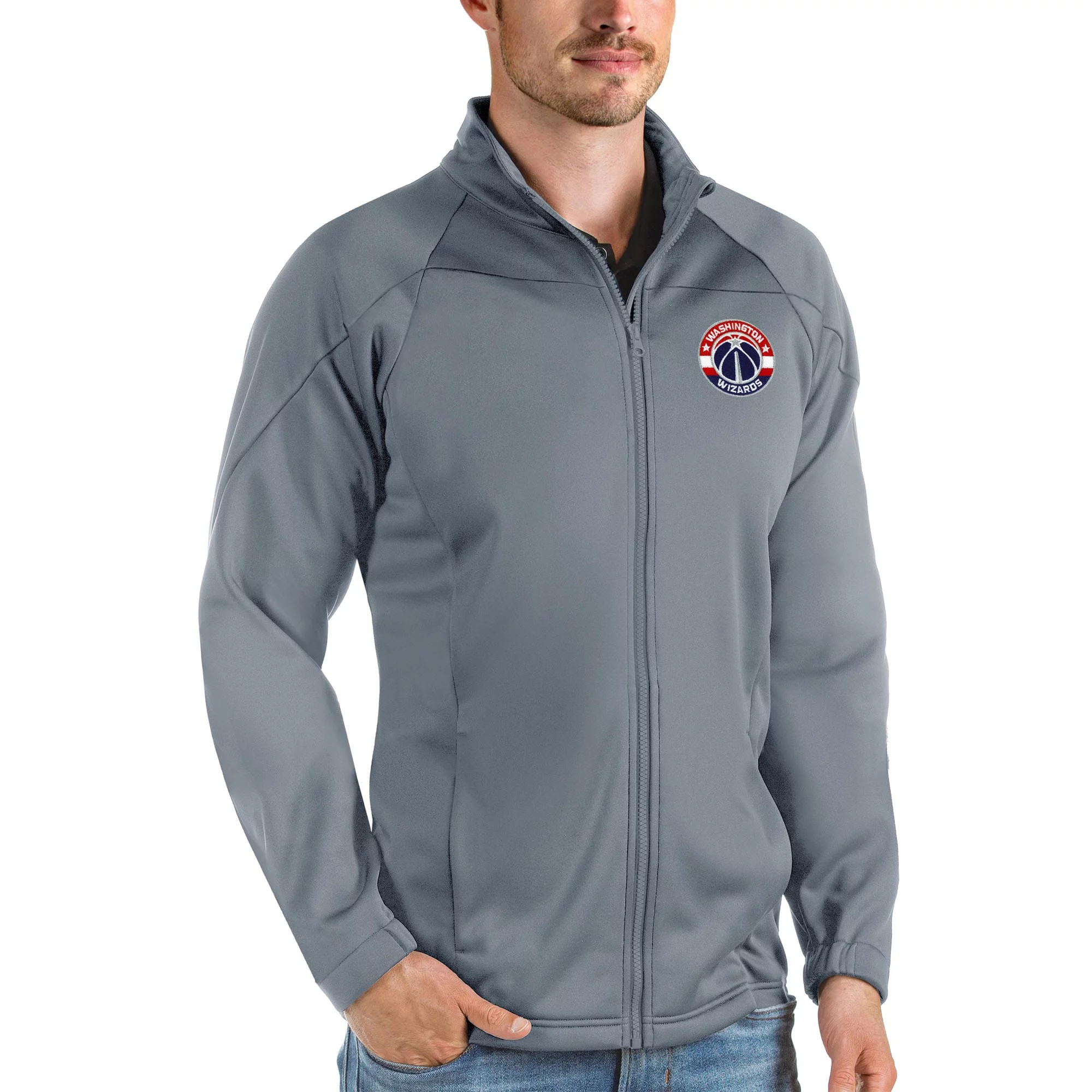 Men's Antigua Charcoal Washington Wizards Links Full-Zip Golf Jacket