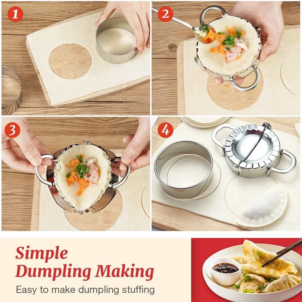 3 Pcs Dumplings Makers, Dumplings Makers, Mrmosy Dumpling Molds Dumpling Wrappers Tool Dumplings Maker Set for Home Kitchen Silver
