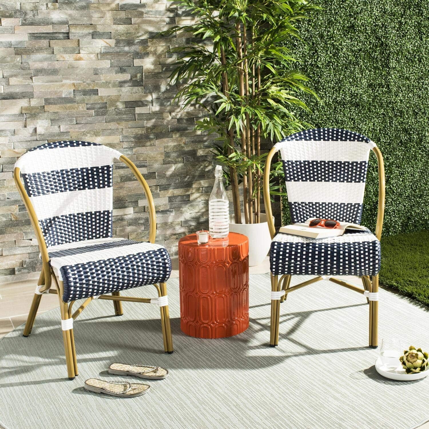 Outdoor Collection Sarita Navy and White Striped French Bistro Stacking Side Chair