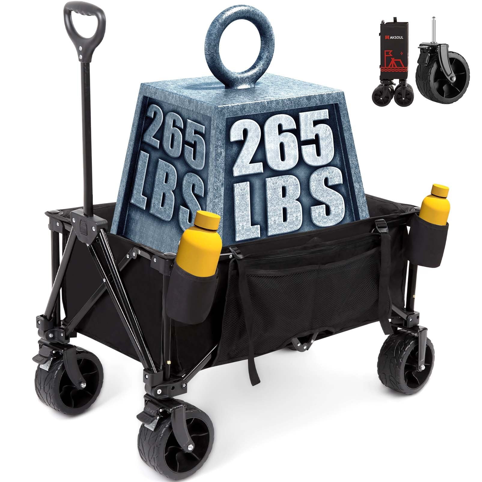 RUNACC Collapsible Trolley Wagon Cart Folding Camping Outdoor Trolley Wagon: Heavy Duty Trail Cart with Big Wheel for Traveling, Camping