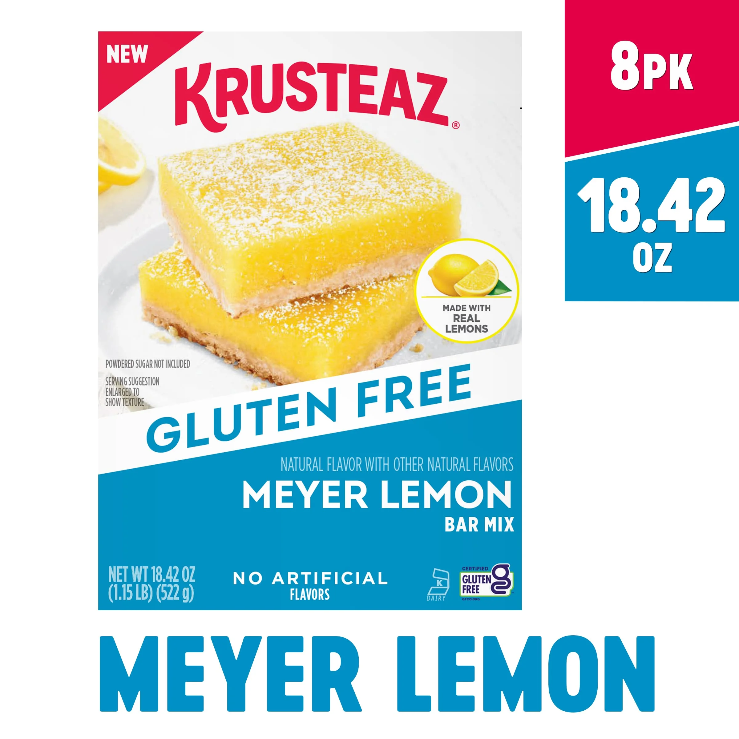 Krusteaz Gluten Free Meyer Lemon Bar Mix, 18.42 Oz Box (Pack Of 8)