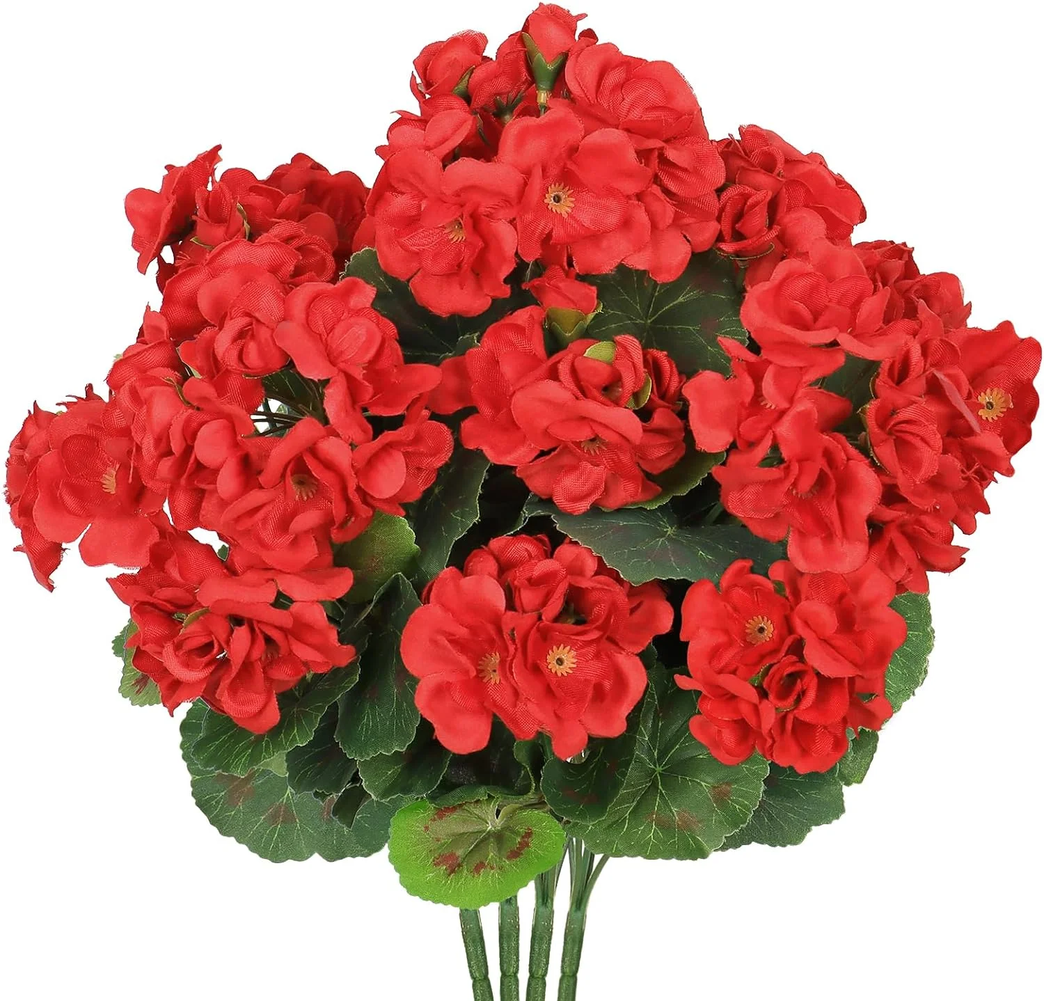 Zukuco Artificial Flowers for Outdoors, 4 Pack Geraniums Silk Flowers UV Resistant No Fade Faux Flowers Geraniums Bush for Home Outdoor Garden Porch Window Vase Wedding Decor (Red)
