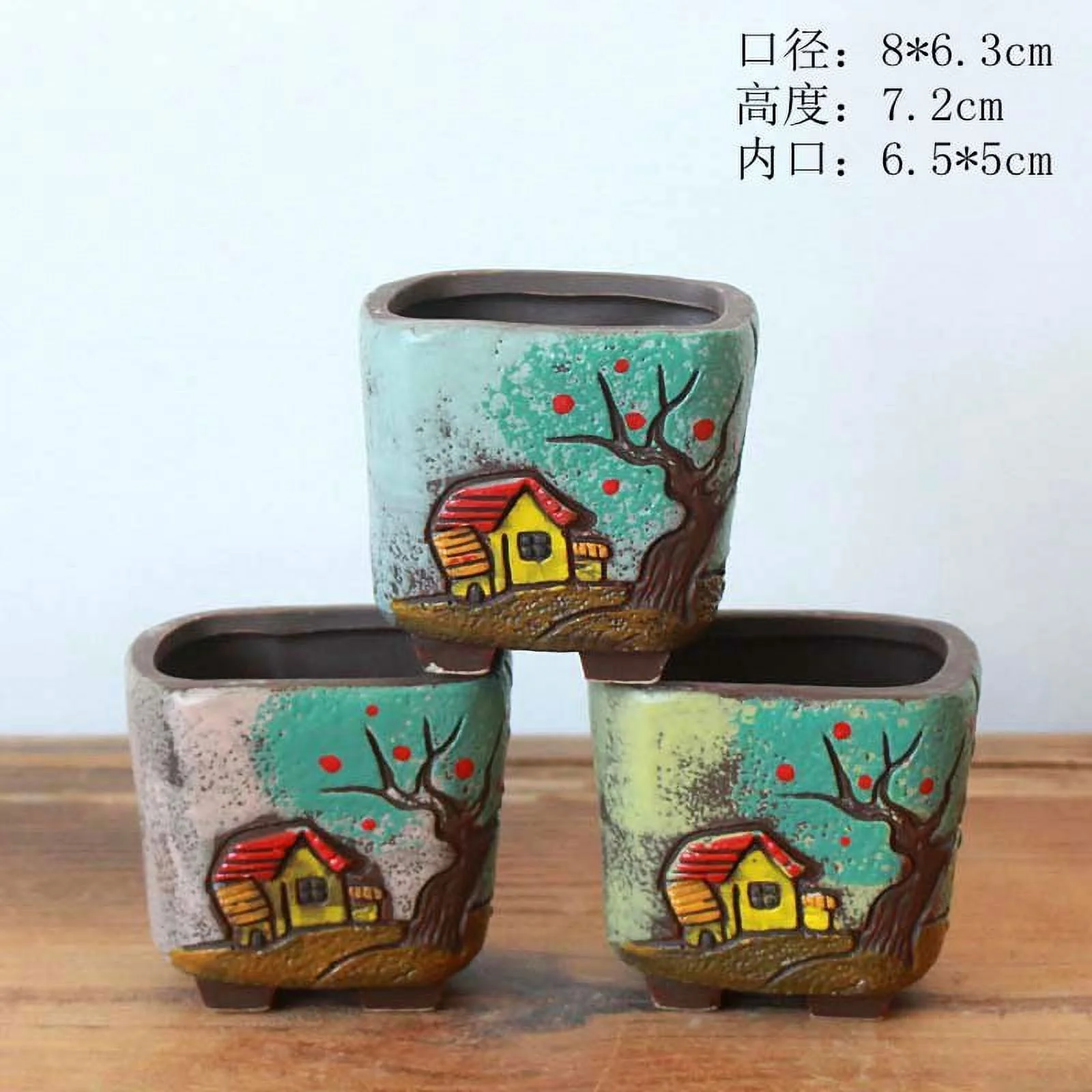 Hand-Painted Korean Style Ceramic Succulent Planter - Small Desktop Plant Pot