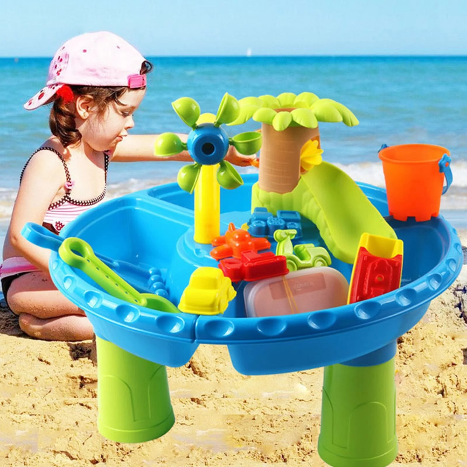 AaSFJEG toys for Girl Kids Sand and Water Tables toys for toddlers 1 3 Rain Showers Splash Pond Water Table for toddlers Age 3 5 Sports Outdoor Activity Sensory Table Summer Beach toys for Boys Girls