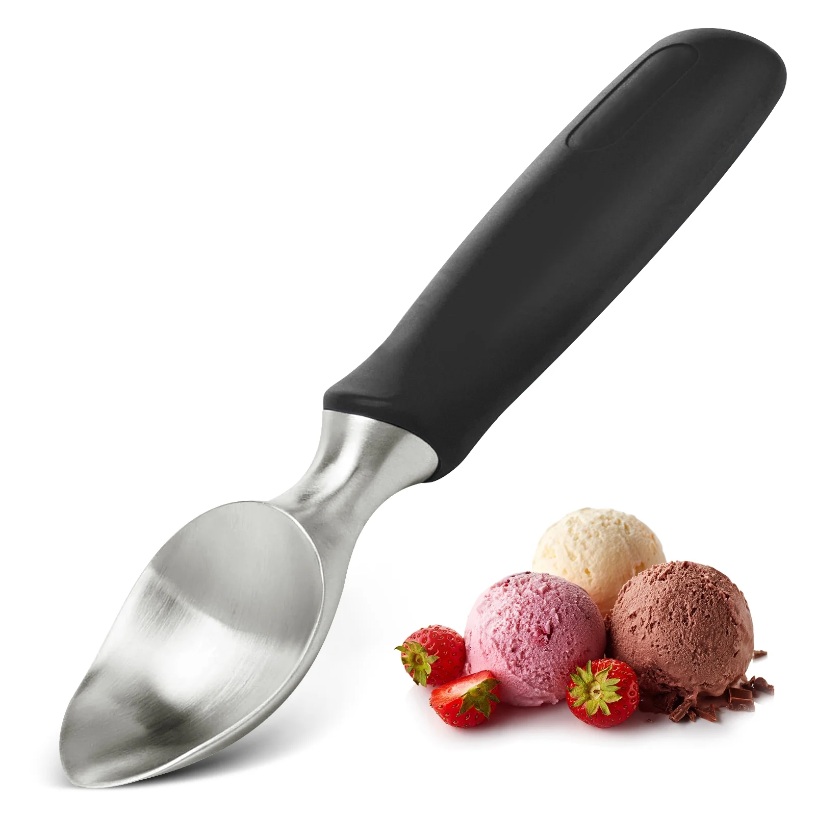 Badiano Stainless Steel Ice Cream Scoop,Black Baller Scooper,Length 8.27