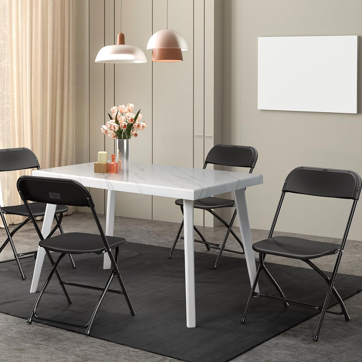 10 Pack White Plastic Folding Chair  Indoor Outdoor Portable Stackable Commercial Seat with Steel Frame 350lb. Capacity for Events Office Wedding Party Picnic Kitchen Dining