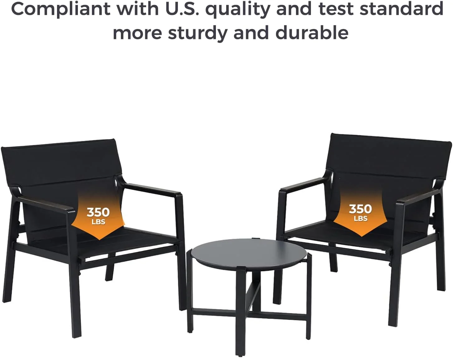 xrboomlife Outdoor Indoor 3-Piece  with Mesh Sling Armchairs  Conversation Set with   Weather-Resistant Aluminum  Mesh Sling  Black