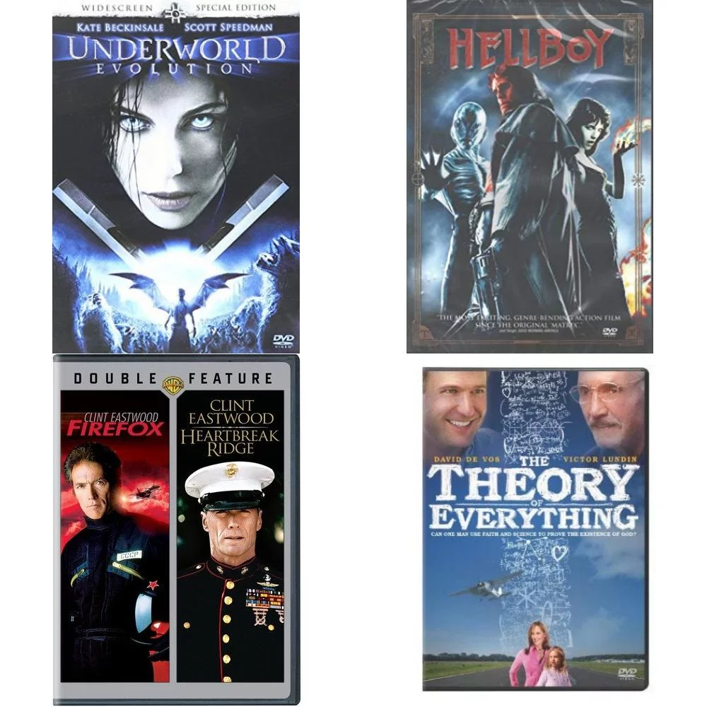 Assorted 4 Pack DVD Bundle: Underworld: Evolution, HELLBOY, Firefox / Heartbreak Ridge, Theory of Everything