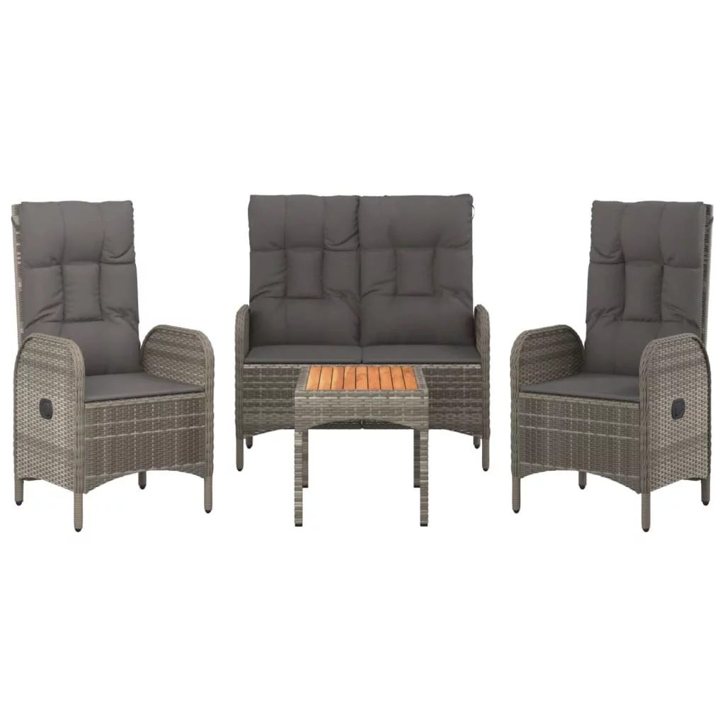 Anself 4 Piece Patio Dining Set with Cushions Gray Poly Rattan