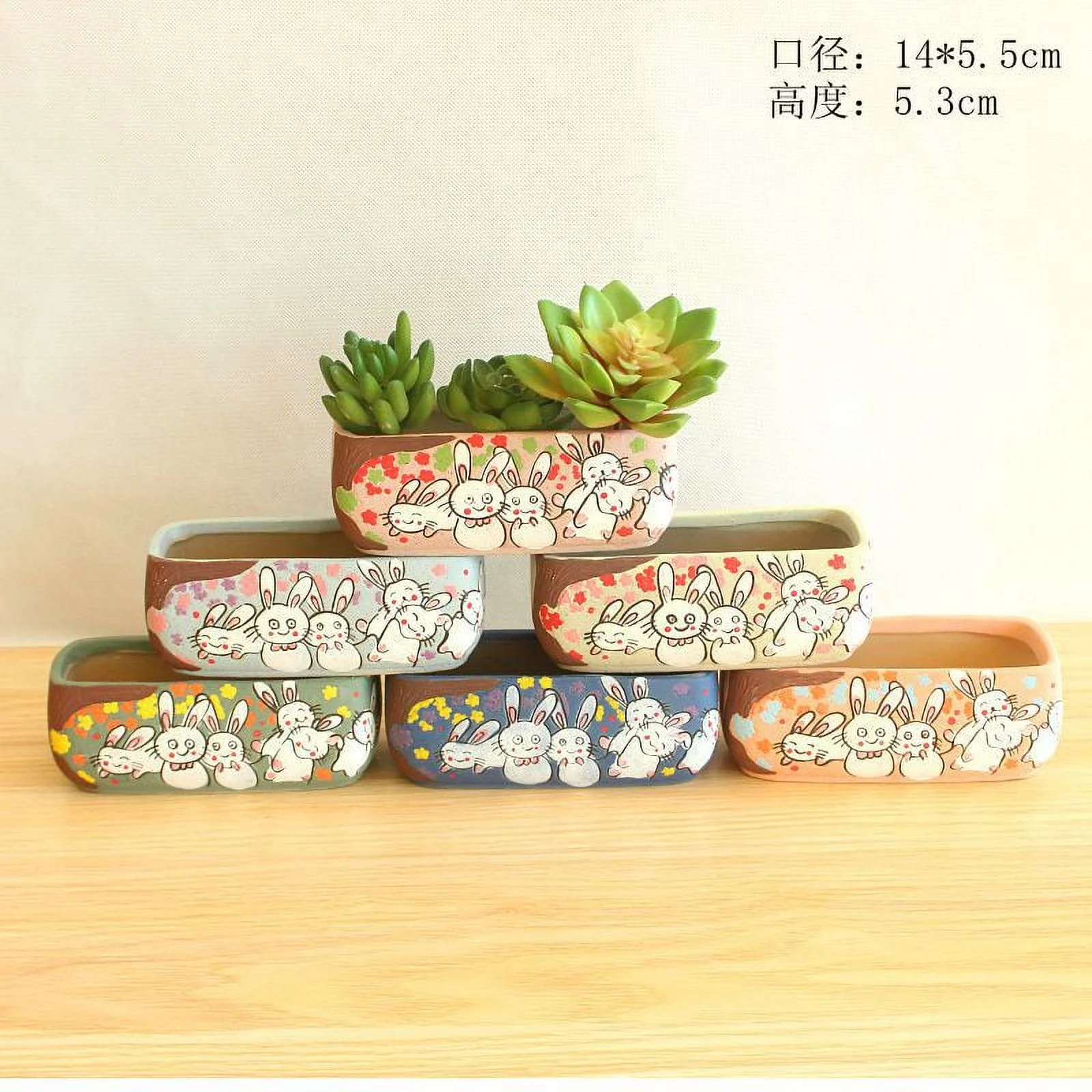 Korean Style Ceramic Succulent Planter - Hand-painted Rabbit Desktop Pot