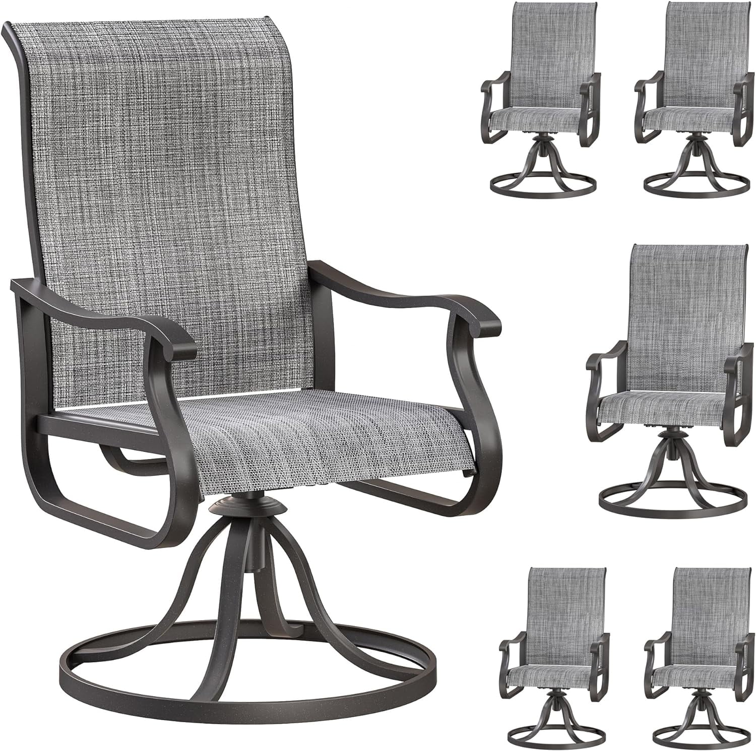 Patio Swivel Chairs Set of 6, Outdoor Dining Chairs with High Back, All-Weather Swivel Rocker Chair for Lawn, Porch or Garden (Grey)