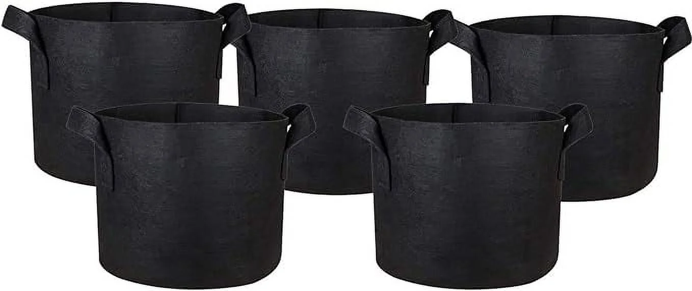 HONGVILLE 5-Pack 15 Gallons Plant Grow Bags Fabric Pots with Handles Black Color