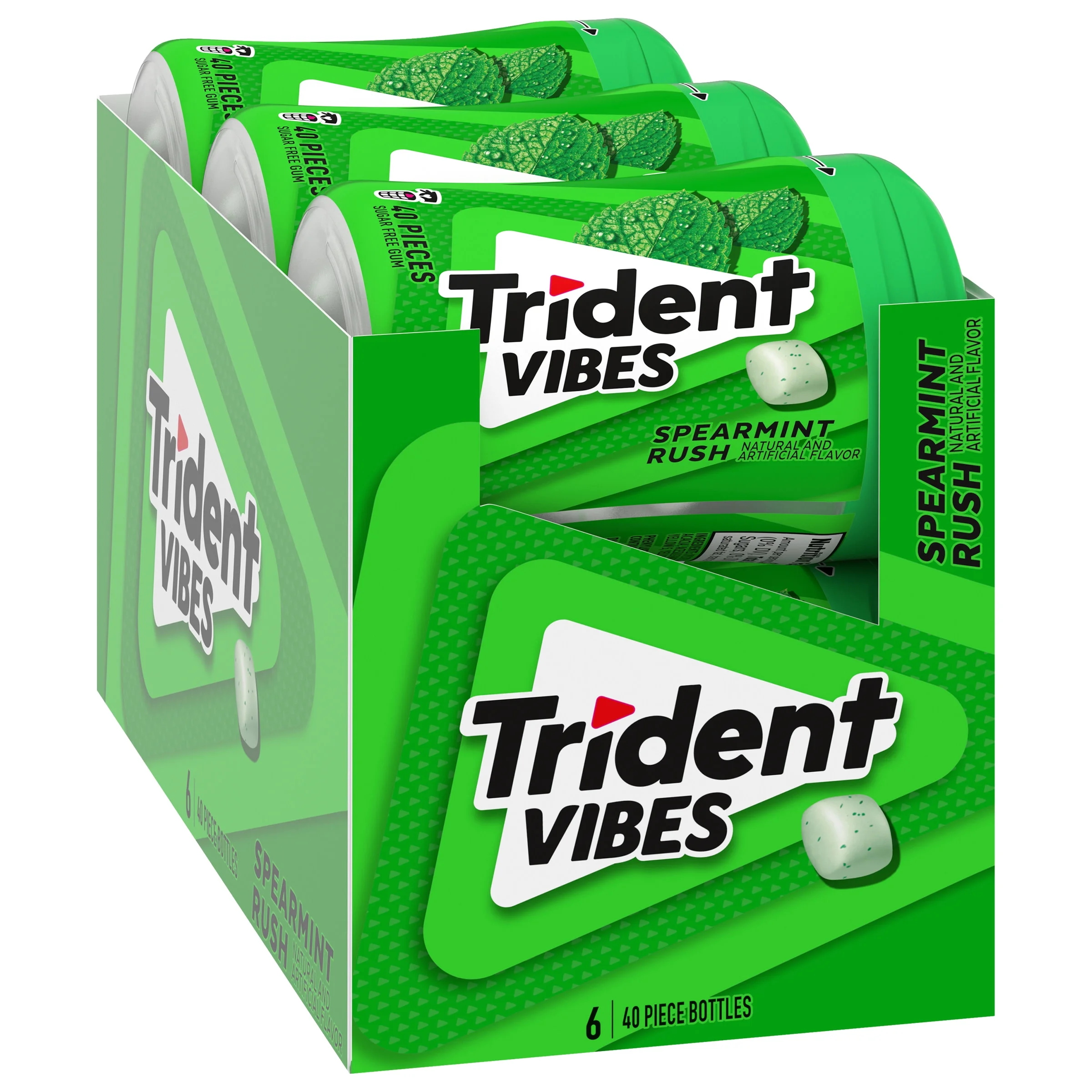 Trident Vibes Spearmint Rush Sugar Free Gum, 6 Bottles of 40 Pieces (240 Total Pieces)